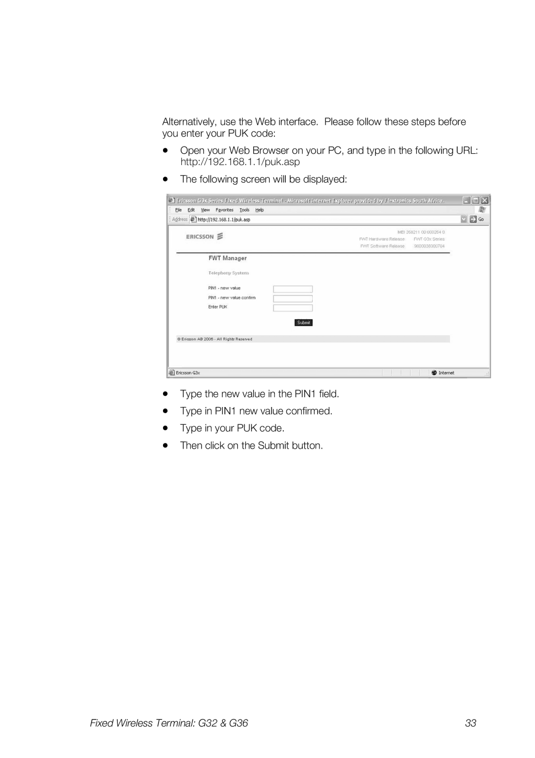 Ericsson manual Fixed Wireless Terminal G32 & G36 