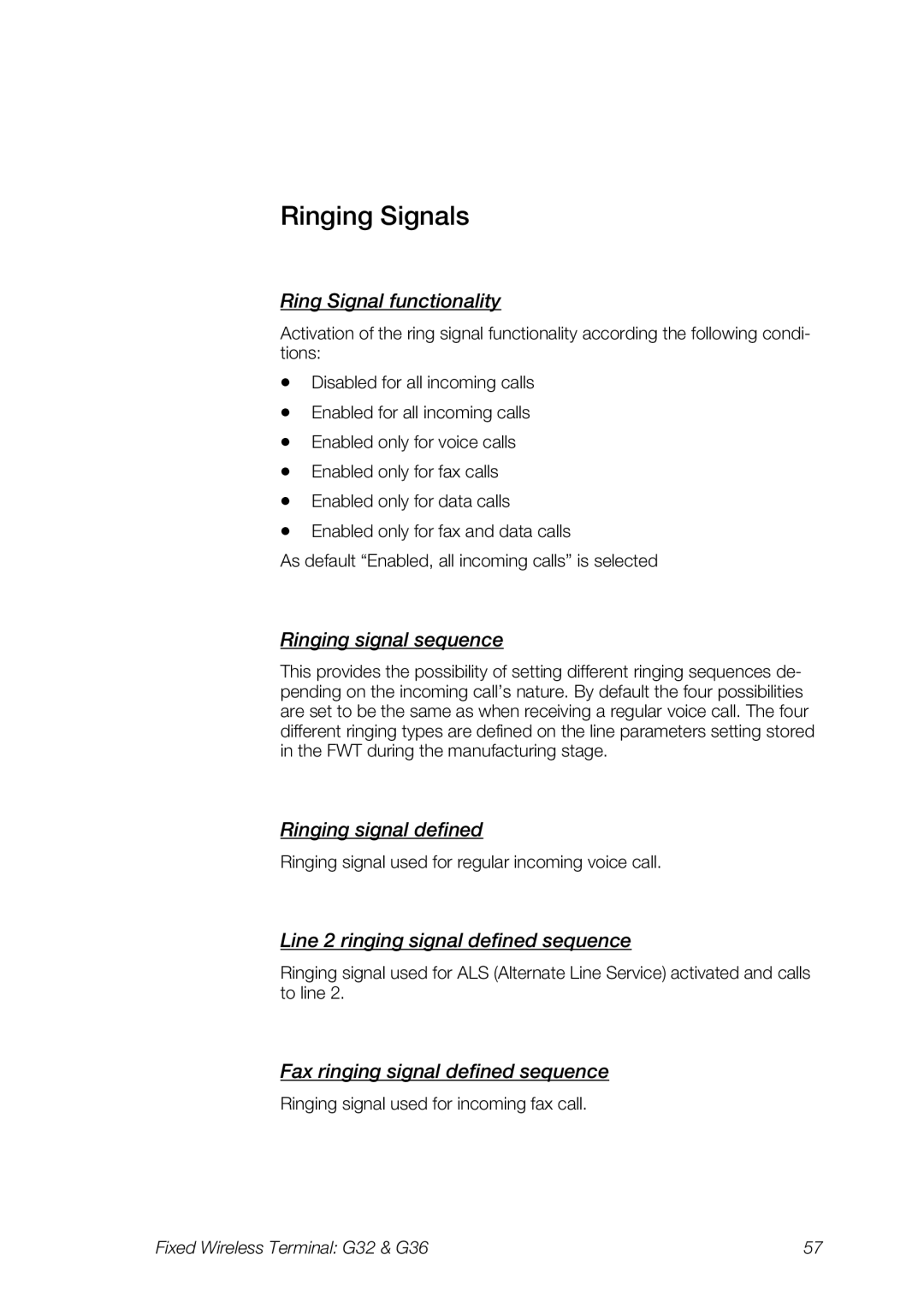 Ericsson G32, G36 manual Ringing Signals 