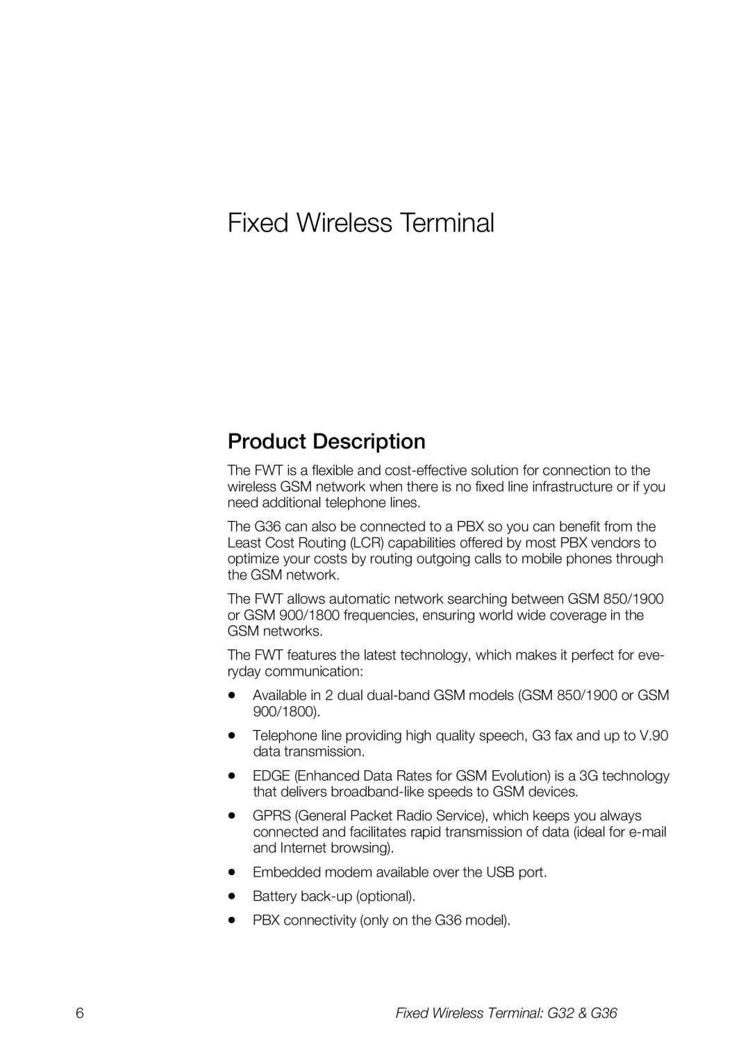 Ericsson G36, G32 manual Fixed Wireless Terminal, Product Description 