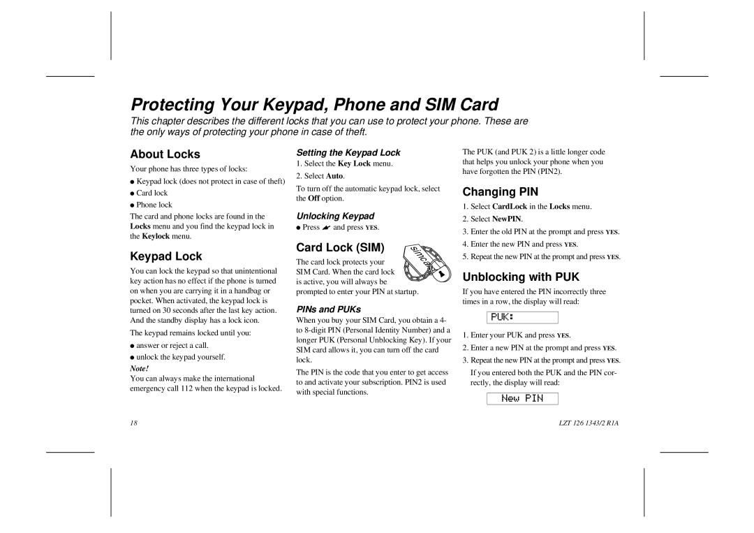 Ericsson GF768 user manual Protecting Your Keypad, Phone and SIM Card 