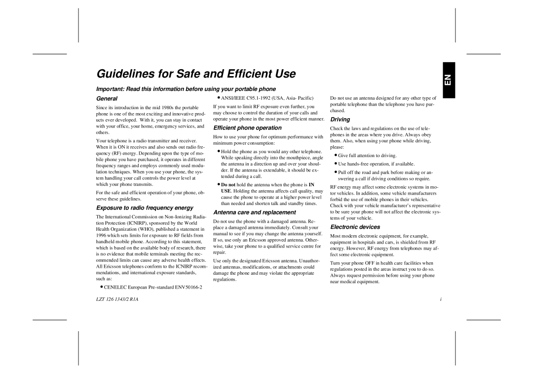 Ericsson GF768 user manual Guidelines for Safe and Efficient Use 