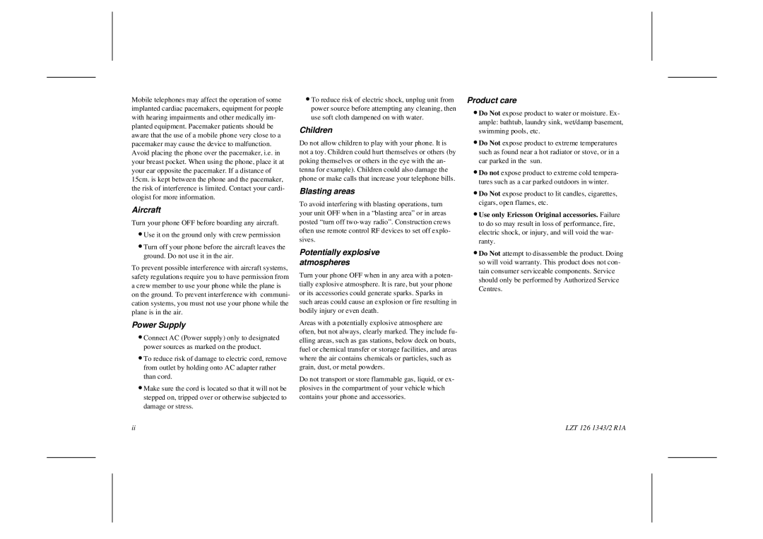 Ericsson GF768 user manual Aircraft 