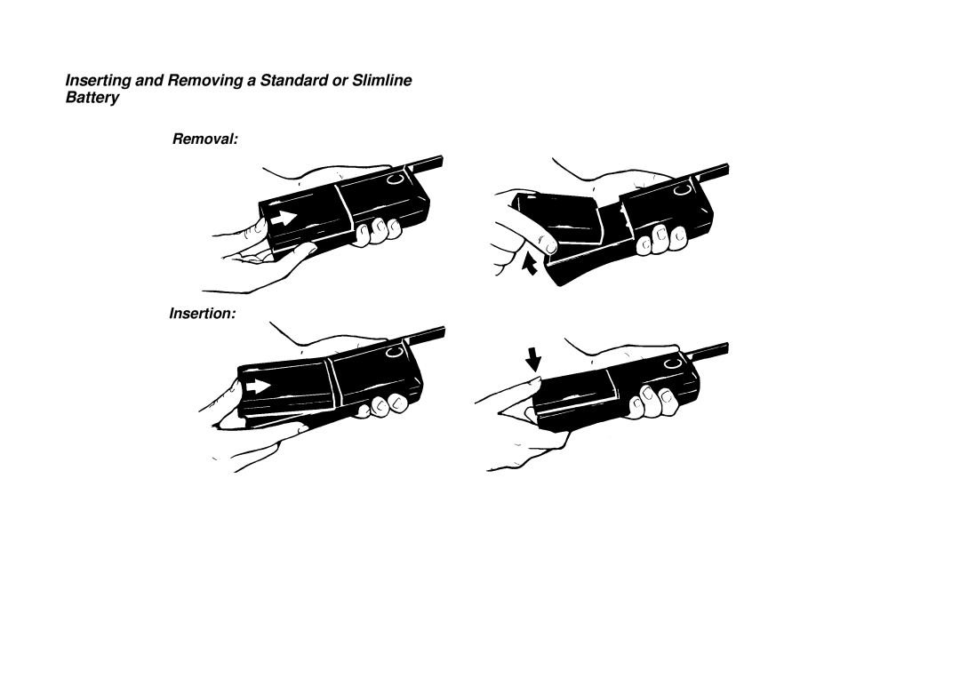 Ericsson GH198 user manual Inserting and Removing a Standard or Slimline Battery, Removal Insertion 