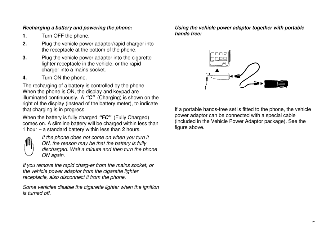 Ericsson GH198 user manual Recharging a battery and powering the phone 