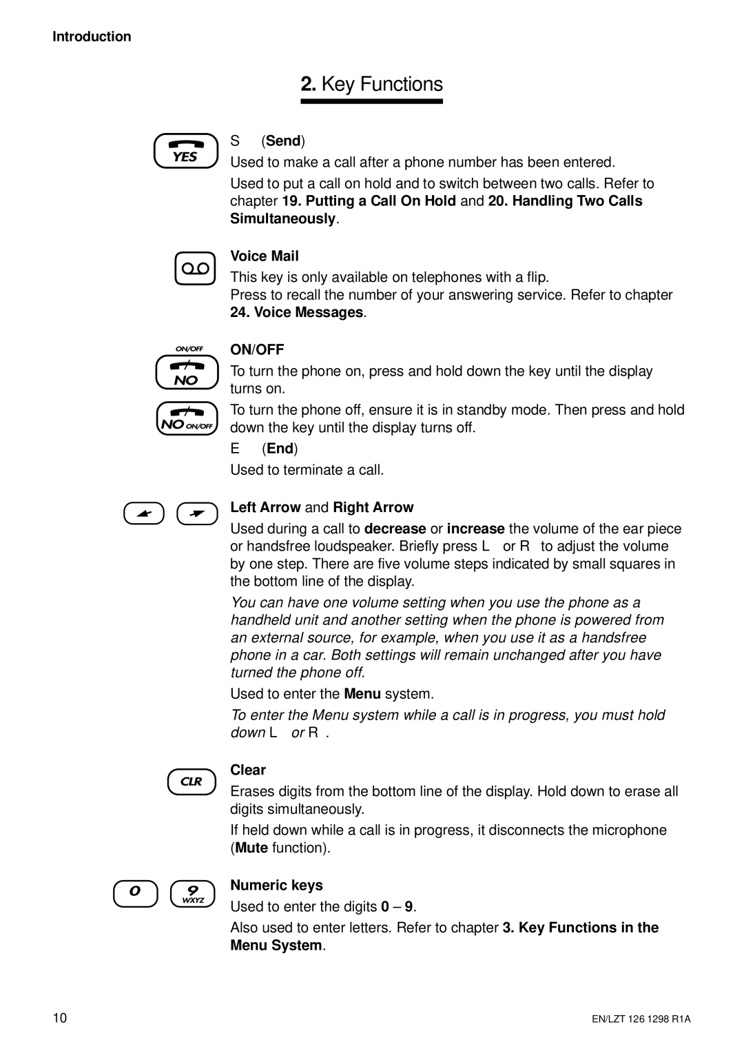 Ericsson GH388/GF388 user manual Key Functions 