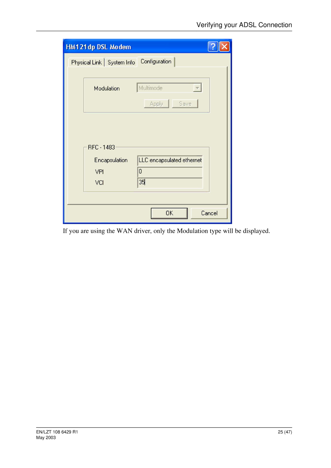 Ericsson HM121dp, HM121di manual Verifying your Adsl Connection 