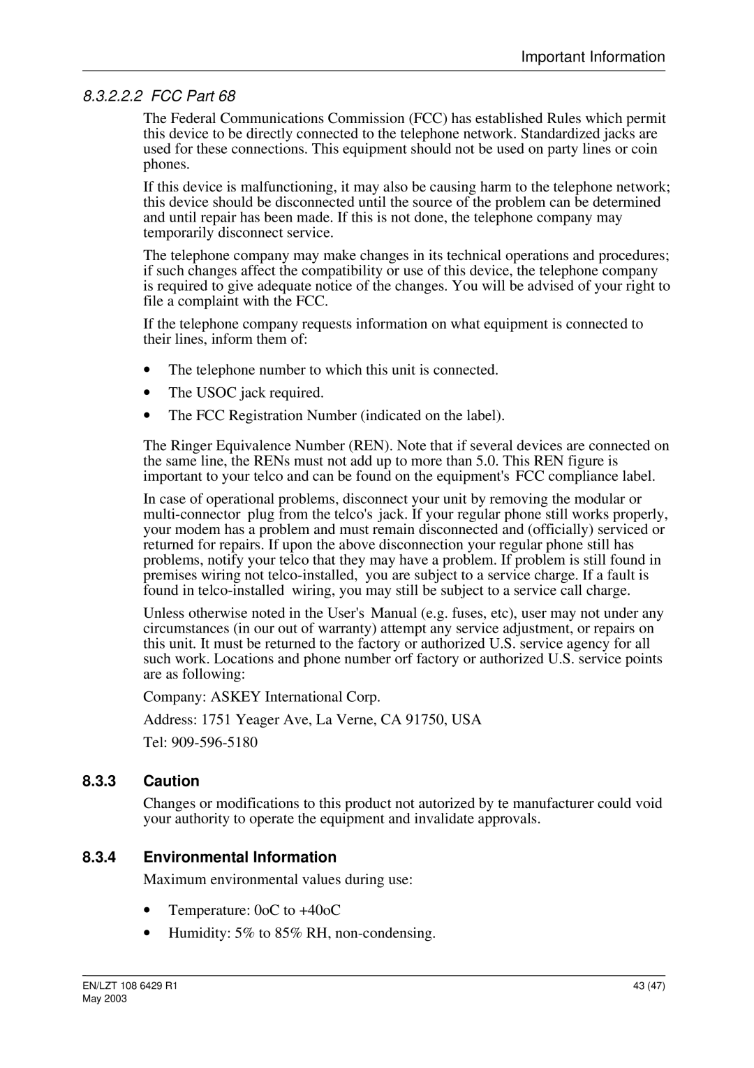 Ericsson HM121dp, HM121di manual Environmental Information 