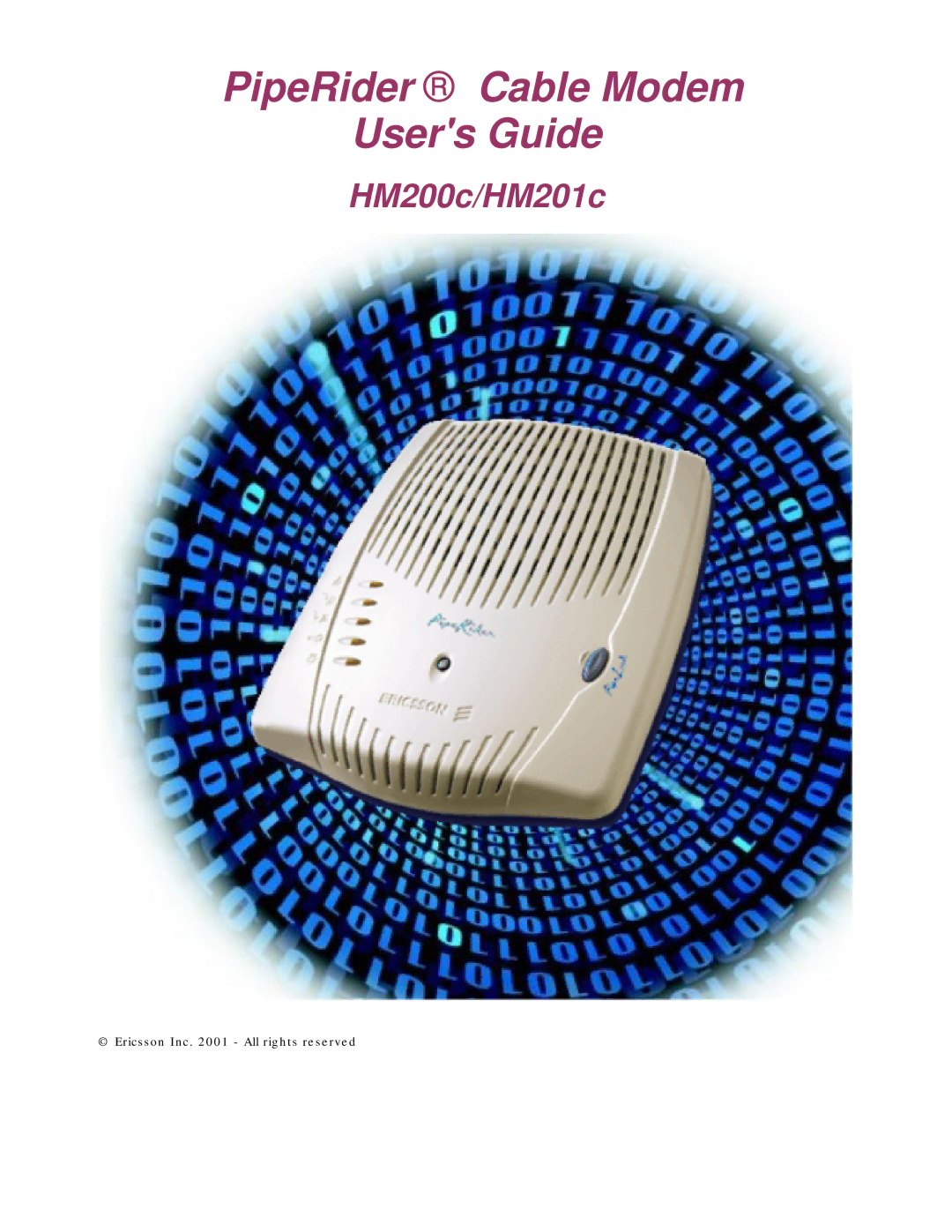 Ericsson HM200c/HM201c manual PipeRider Cable Modem Users Guide 