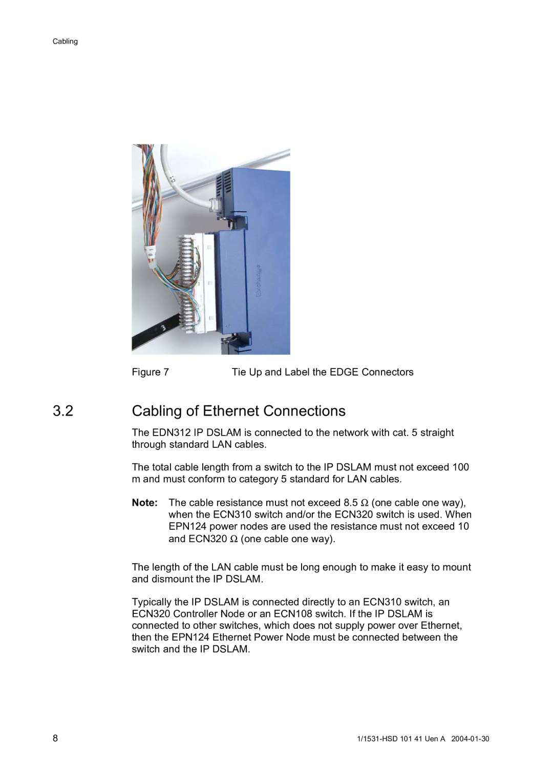 Ericsson IP DSLAM, EDN312 manual Cabling of Ethernet Connections 