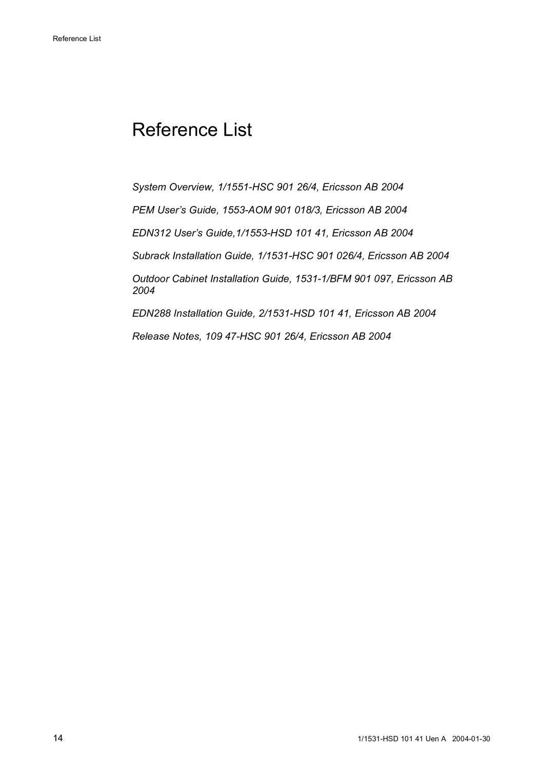 Ericsson IP DSLAM, EDN312 manual Reference List 