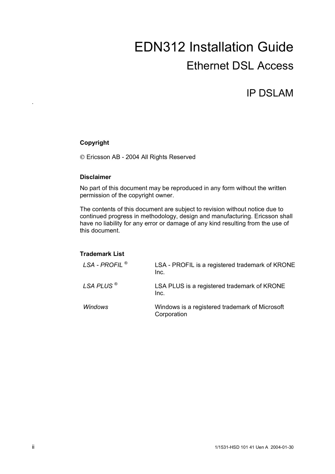 Ericsson IP DSLAM, EDN312 manual Copyright, Disclaimer 