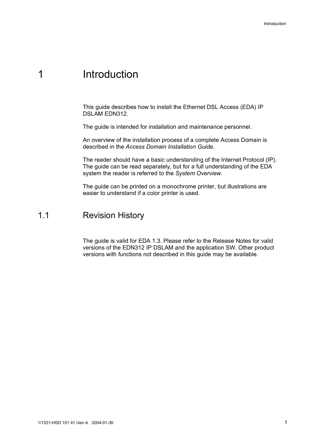 Ericsson EDN312, IP DSLAM manual Introduction, Revision History 