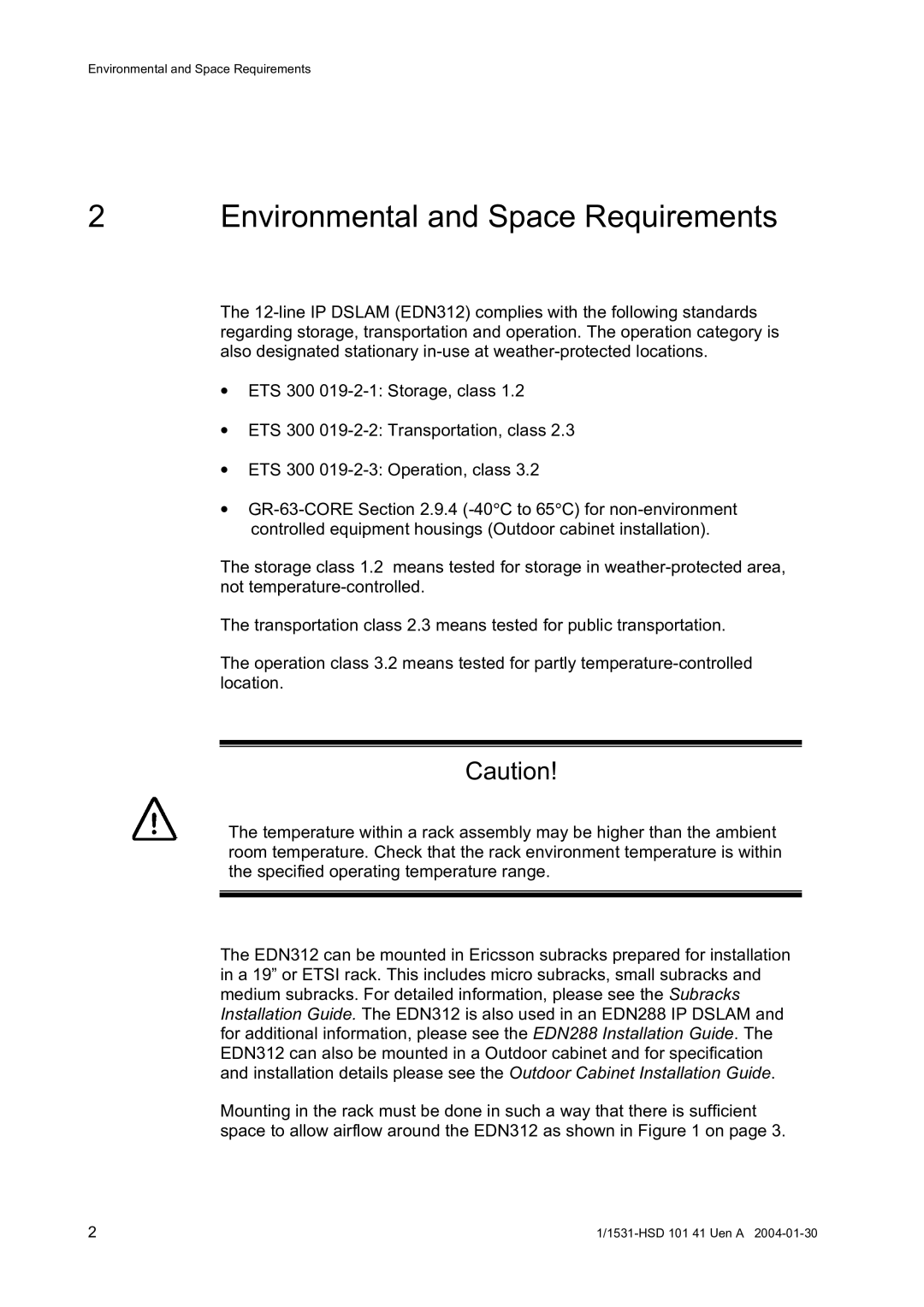 Ericsson IP DSLAM, EDN312 manual Environmental and Space Requirements 