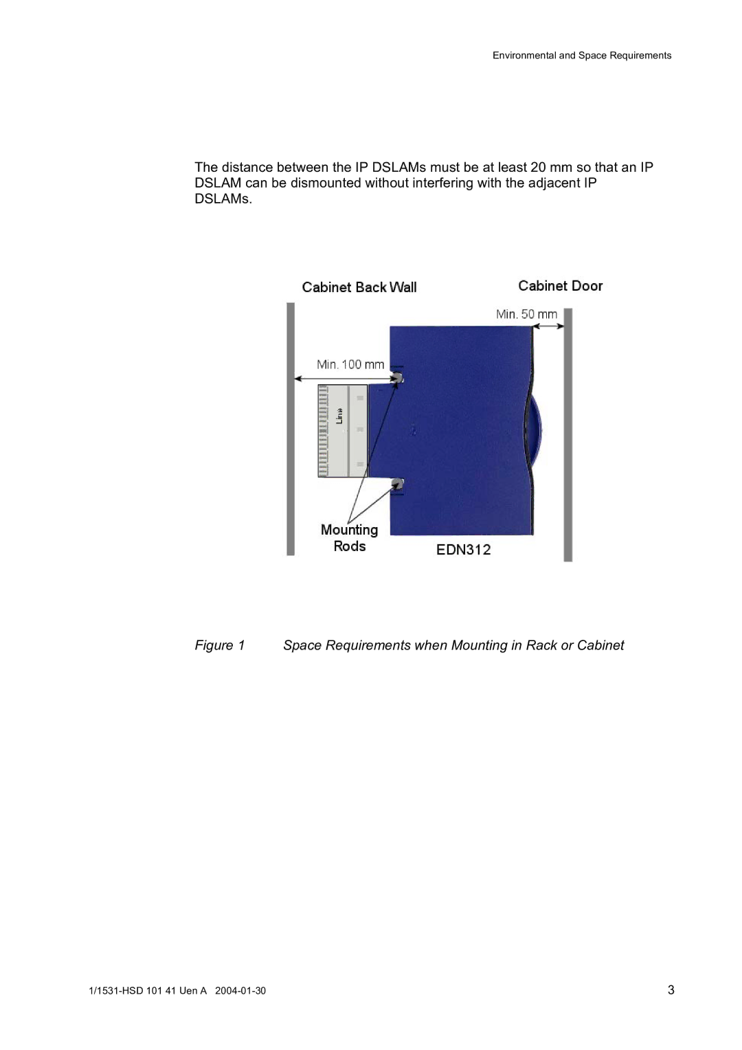 Ericsson EDN312, IP DSLAM manual Space Requirements when Mounting in Rack or Cabinet 