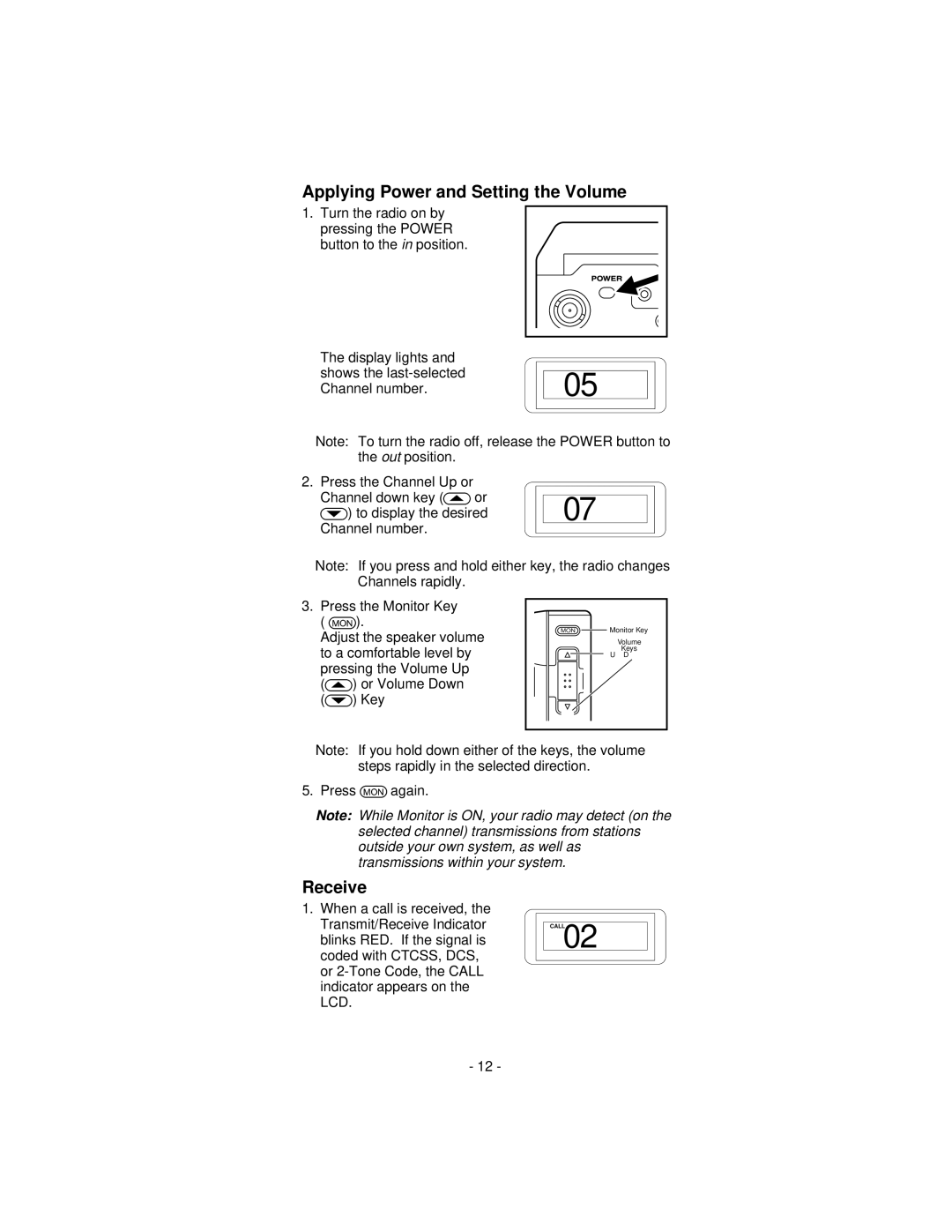 Ericsson KRD 103 117/1, KRD 103 117/3 manual Applying Power and Setting the Volume, Receive 