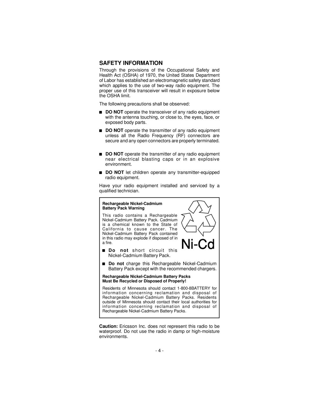 Ericsson KRD 103 117/1, KRD 103 117/3 manual Safety Information 