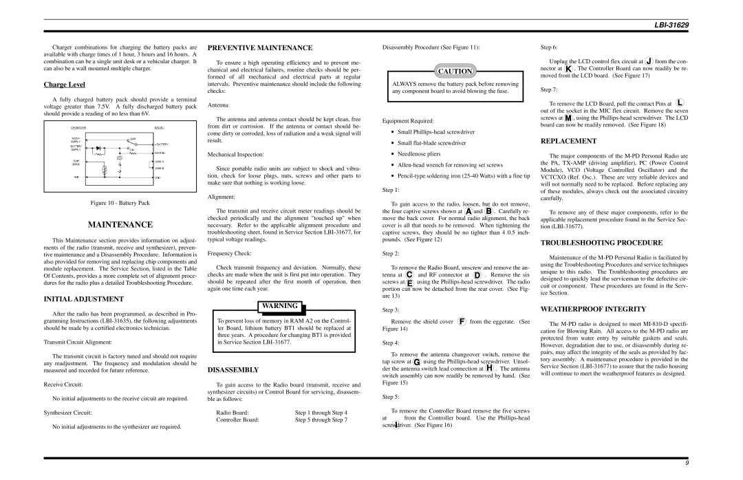 Ericsson LBI-31629B manual Maintenance, Charge Level 