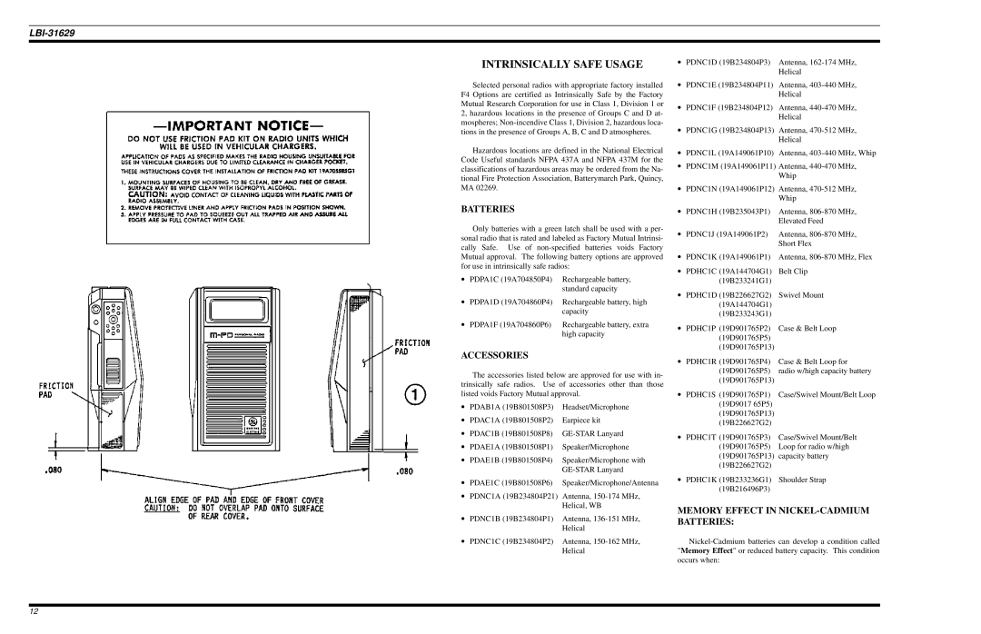 Ericsson LBI-31629B manual Intrinsically Safe Usage, Batteries 