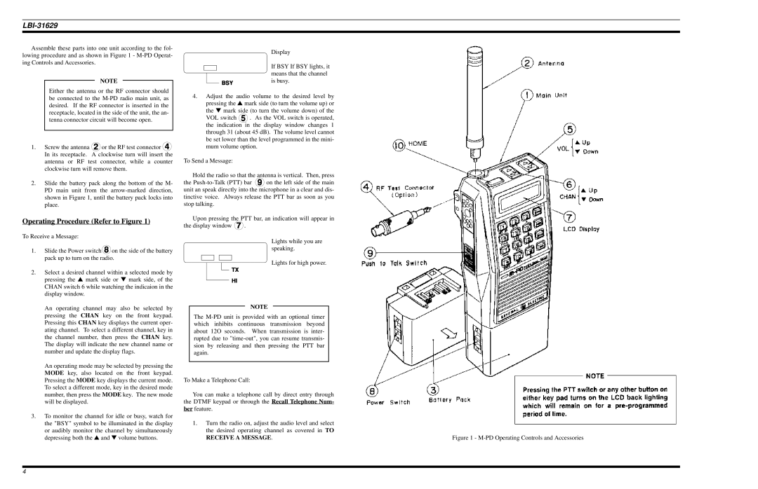 Ericsson LBI-31629B manual Operating Procedure Refer to Figure, PD Operating Controls and Accessories 