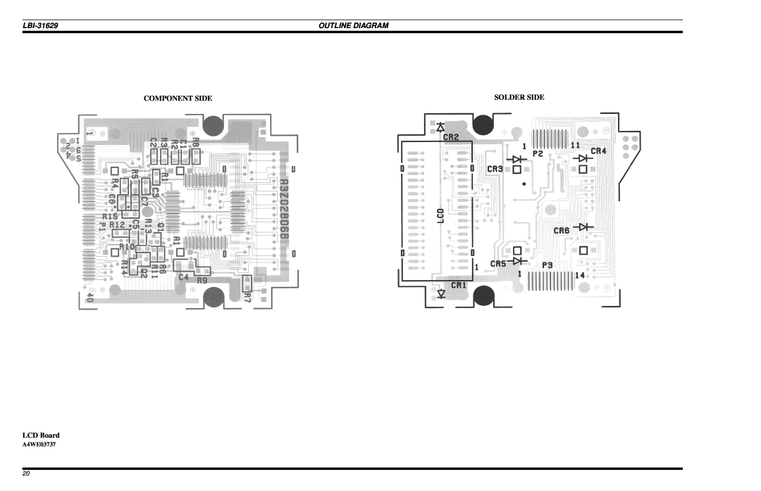 Ericsson LBI-31629B manual Component Side, Solder Side, Outline Diagram, LCD Board 