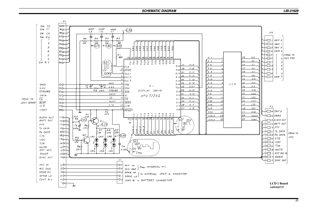 Ericsson LBI-31629B manual LCD 1 Board, Schematic Diagram 