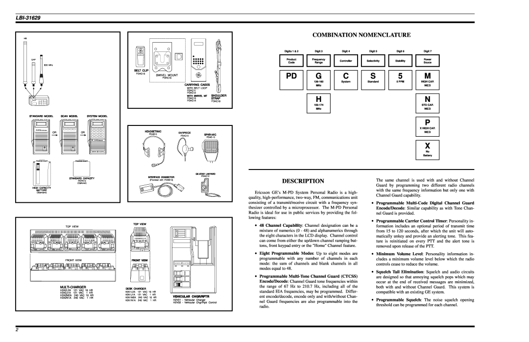 Ericsson LBI-31629B manual Combination Nomenclature, Description 