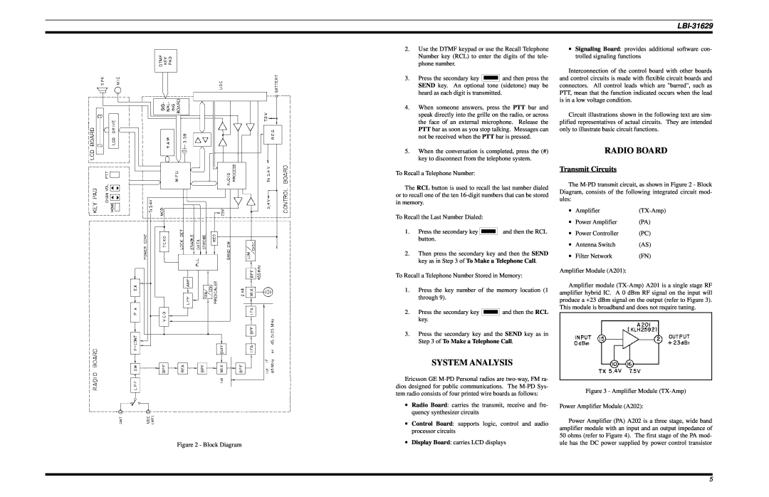 Ericsson LBI-31629B manual System Analysis, Radio Board, Transmit Circuits 