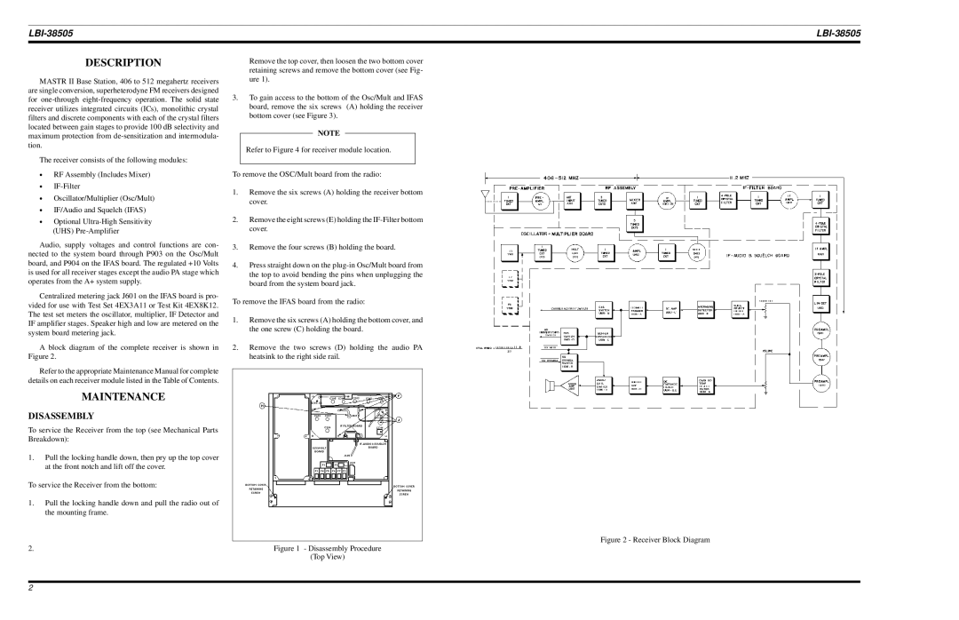 Ericsson LBI-38505A manual Description, Maintenance, Disassembly 