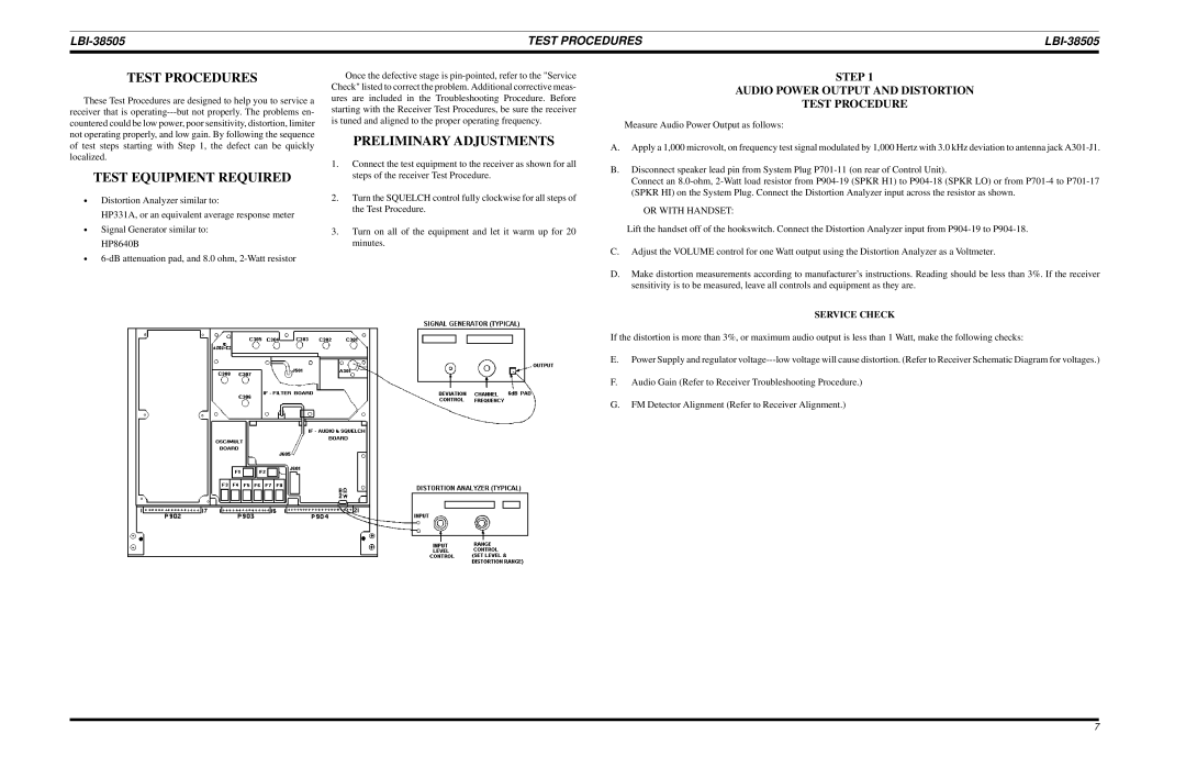 Ericsson LBI-38505A manual Test Procedures, Test Equipment Required, Preliminary Adjustments 