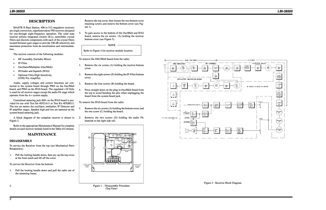 Ericsson LBI-38505A manual Description, Maintenance, Disassembly 