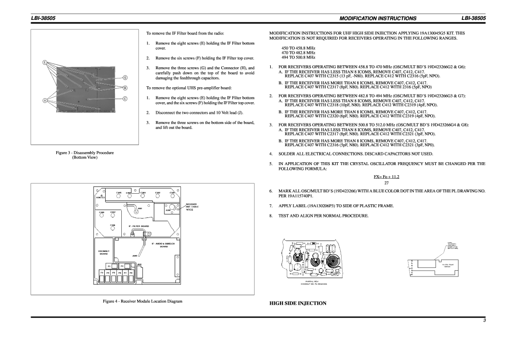 Ericsson LBI-38505A manual Modification Instructions, High Side Injection 