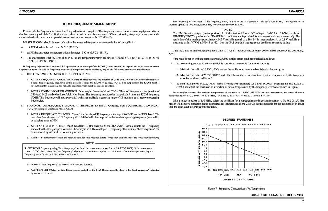 Ericsson LBI-38505A manual Icom Frequency Adjustment, 406-512MHz MASTR II RECEIVER 