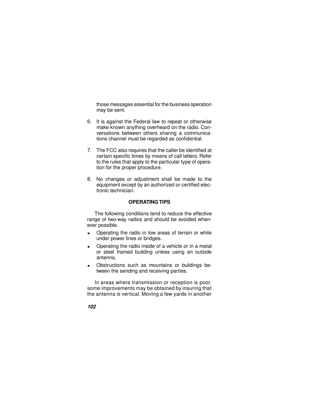 Ericsson LBI-38732E manual Operating Tips, 102 