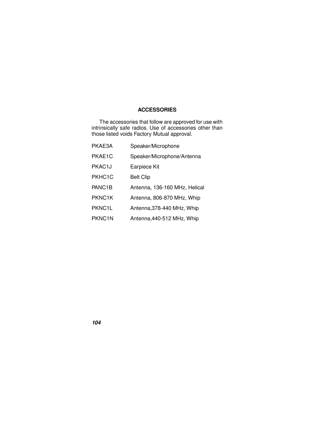 Ericsson LBI-38732E manual Accessories, 104 