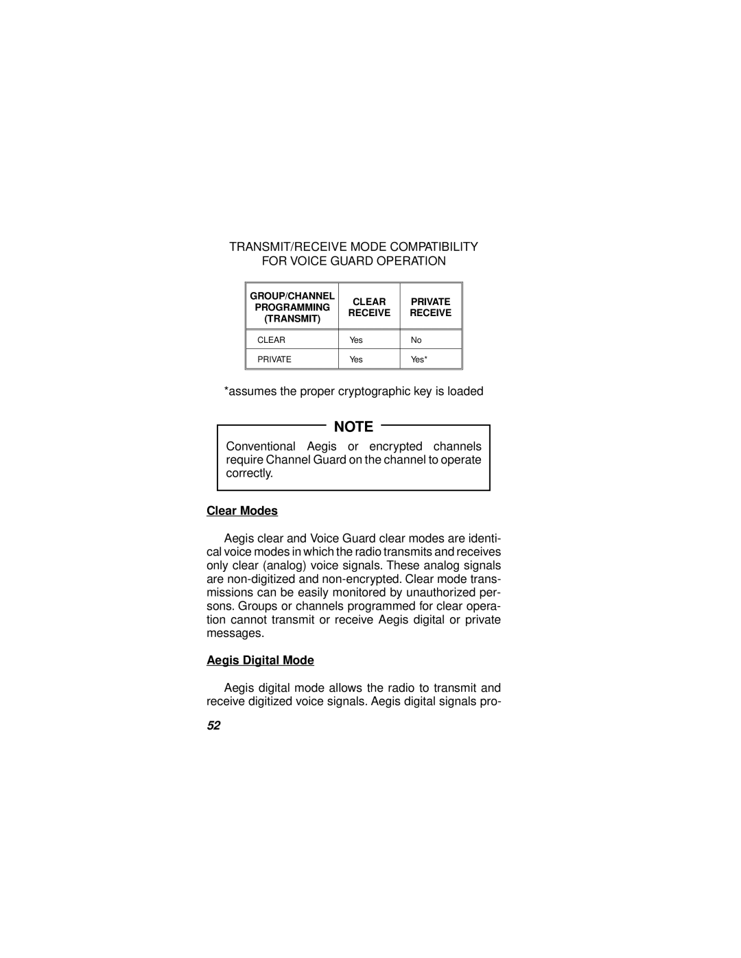 Ericsson LBI-38732E manual Clear Modes, Aegis Digital Mode 