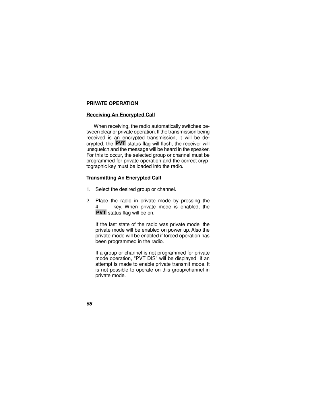 Ericsson LBI-38732E manual Private Operation, Receiving An Encrypted Call, Transmitting An Encrypted Call 