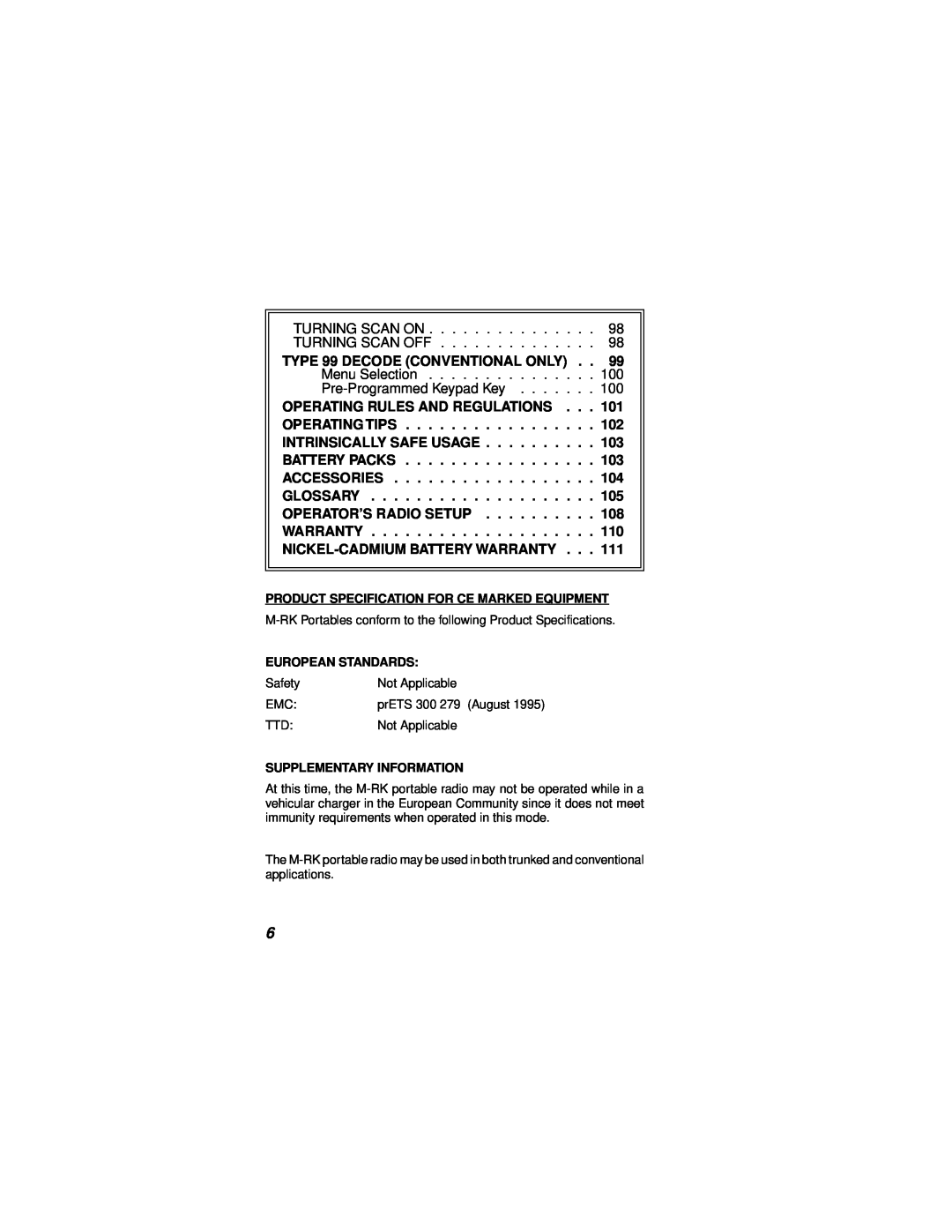 Ericsson LBI-38732E manual Product Specification For Ce Marked Equipment, European Standards, Supplementary Information 