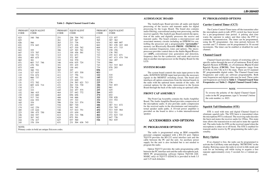 Ericsson LBI-38848D manual Accessories and Options 