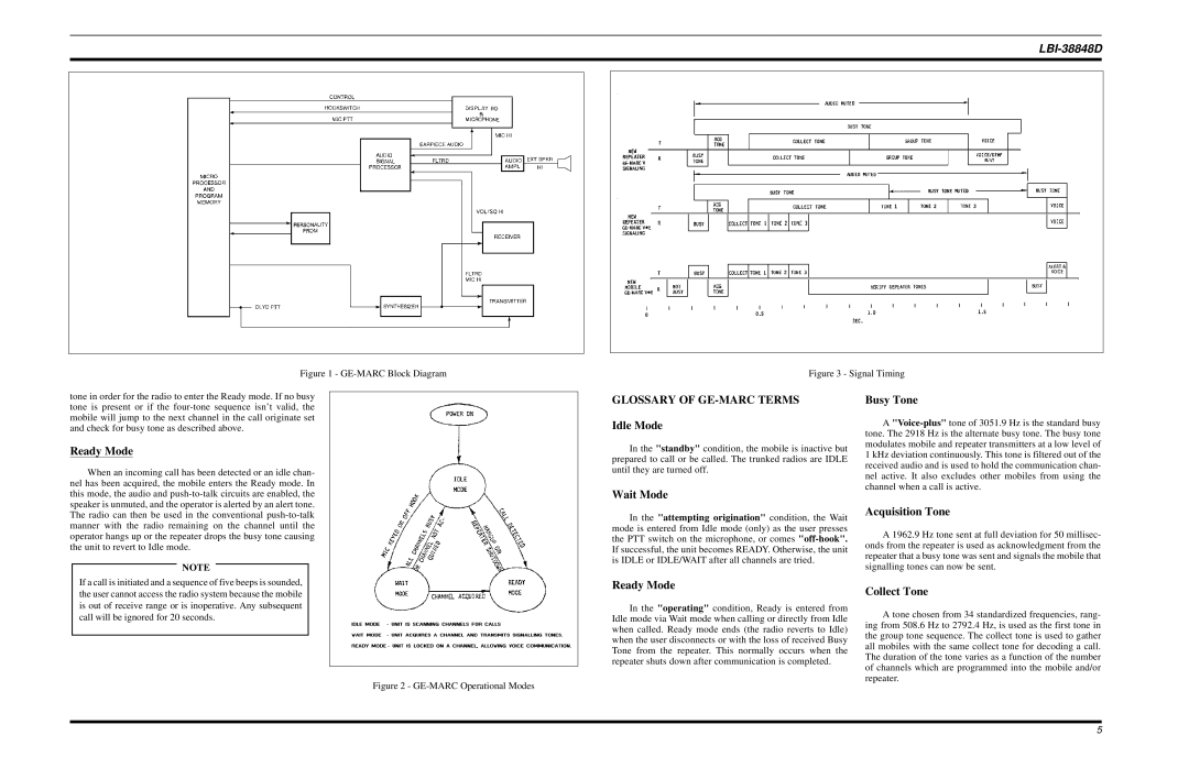 Ericsson LBI-38848D manual Ready Mode, Glossary of GE-MARC Terms, Busy Tone, Acquisition Tone, Collect Tone 