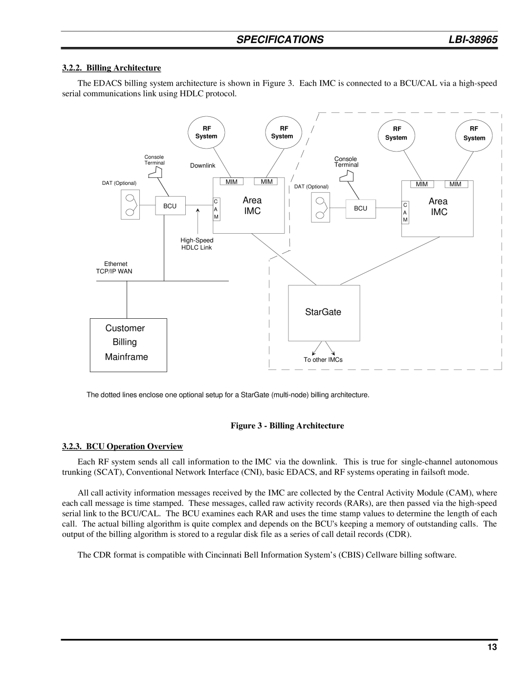 Ericsson LBI-38965B installation manual Billing Architecture BCU Operation Overview 