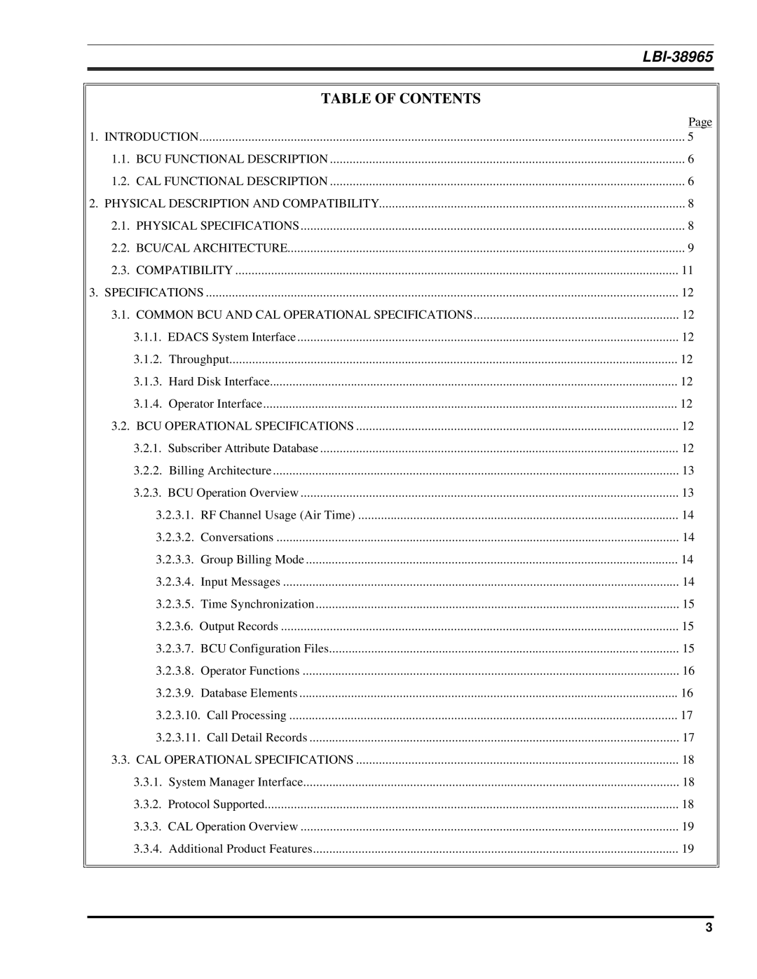 Ericsson LBI-38965B installation manual Table of Contents 