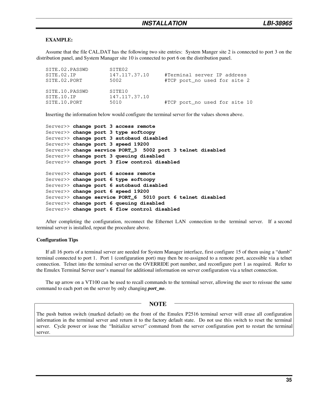 Ericsson LBI-38965B installation manual Example, Configuration Tips 