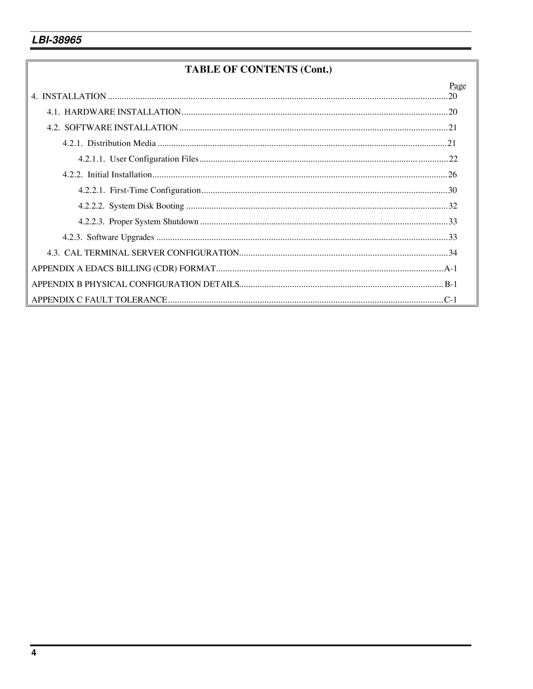 Ericsson LBI-38965B installation manual Table of Contents 