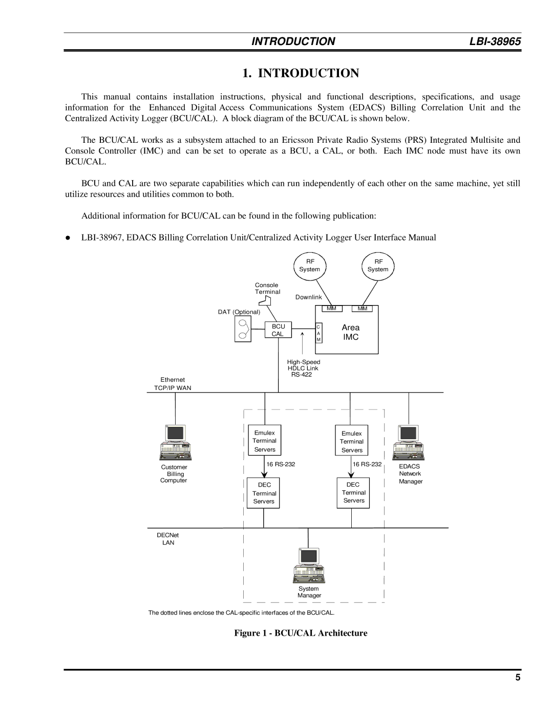 Ericsson LBI-38965B installation manual Introduction, BCU/CAL Architecture 