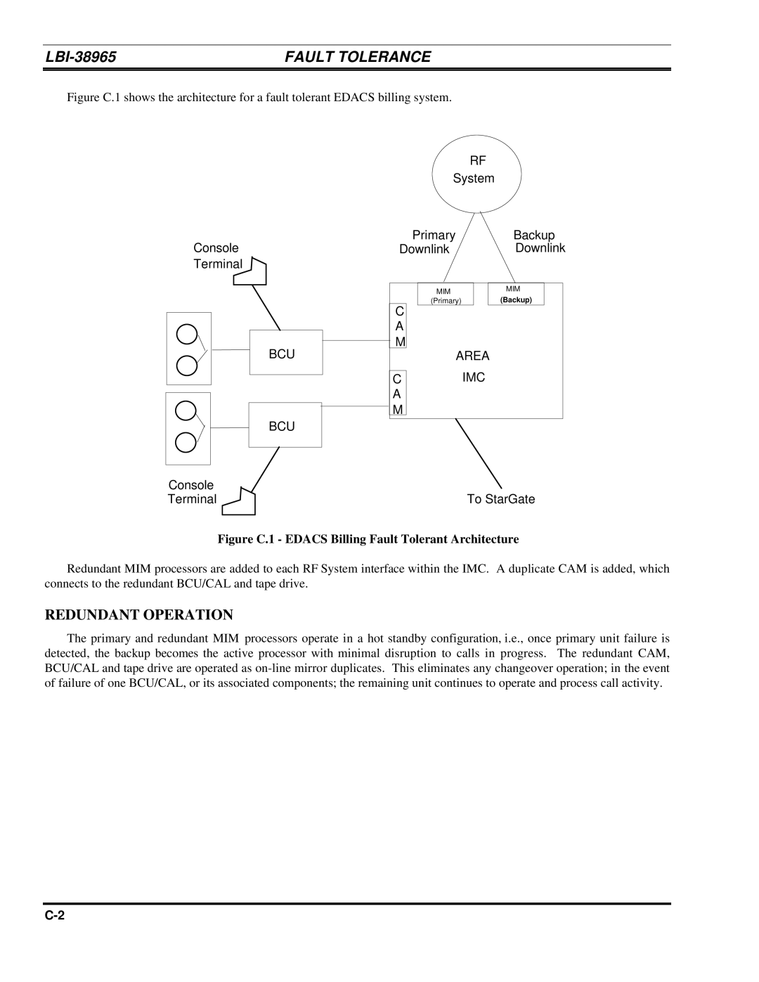 Ericsson LBI-38965B installation manual Redundant Operation, Figure C.1 Edacs Billing Fault Tolerant Architecture 