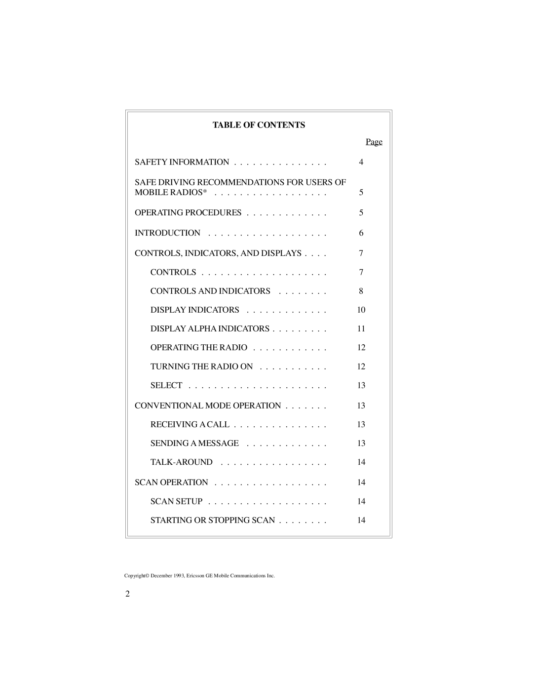 Ericsson LBI-39012A manual Table of Contents 