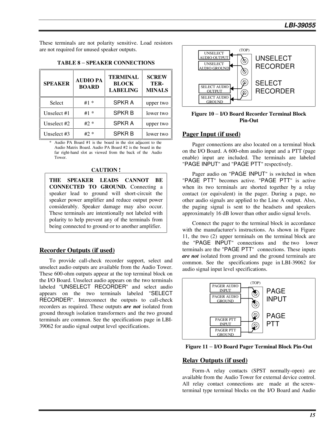 Ericsson LBI-39055 manual Pager Input if used, Recorder Outputs if used, Relay Outputs if used 