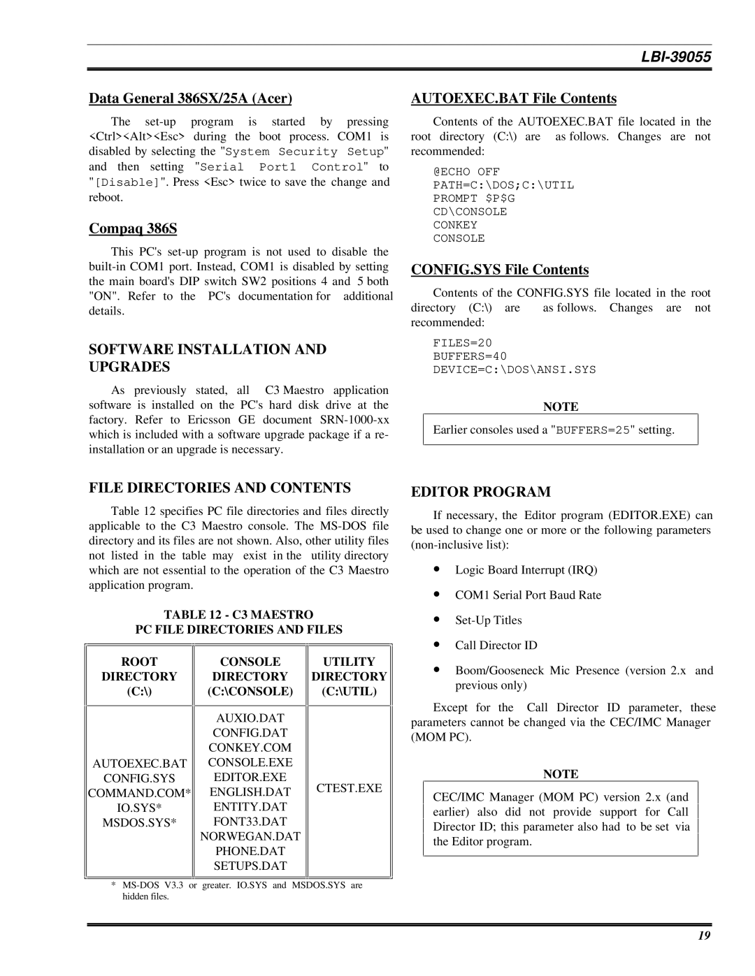 Ericsson LBI-39055 manual Software Installation and Upgrades, File Directories and Contents, Editor Program 