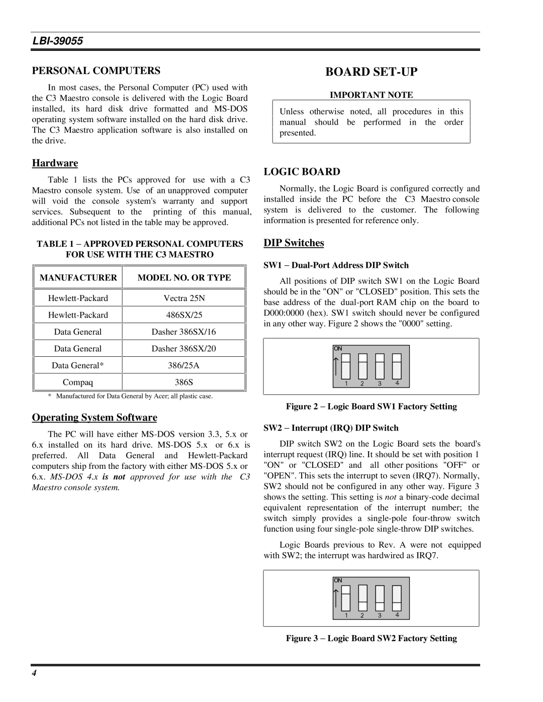 Ericsson LBI-39055 manual Board SET-UP, Personal Computers, Logic Board 