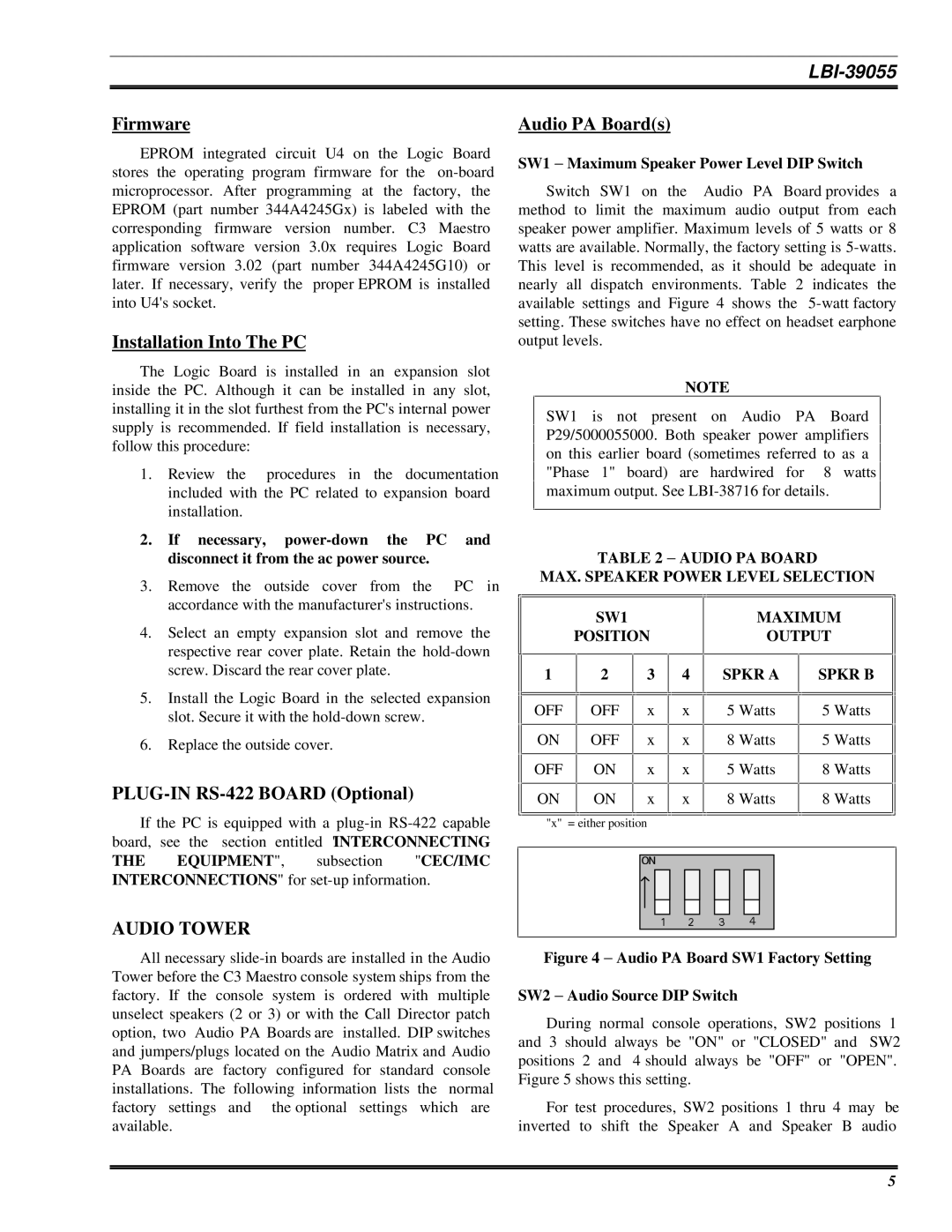 Ericsson LBI-39055 manual Firmware, Installation Into The PC, Audio PA Boards, PLUG-IN RS-422 Board Optional, Audio Tower 